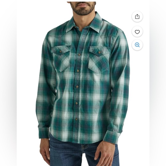 NWOT Men’s Wrangler Plaid Long Sleeve Woven Button Up Shirt - Picture 8 of 8